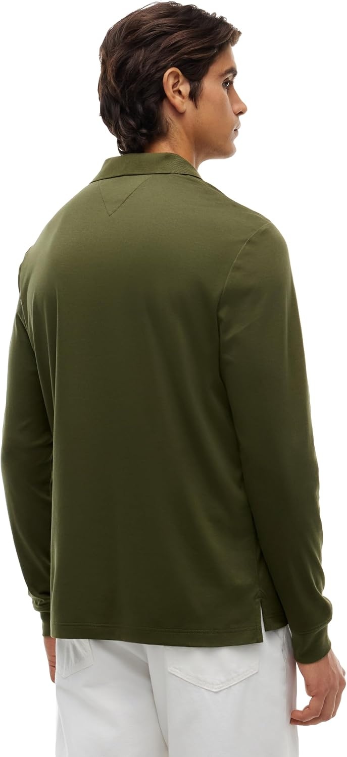 image:imageTommy Hilfiger Mens Long Sleeve Zip Polo Shirts in Regular Fit with Liquid CottonHuntsman Green