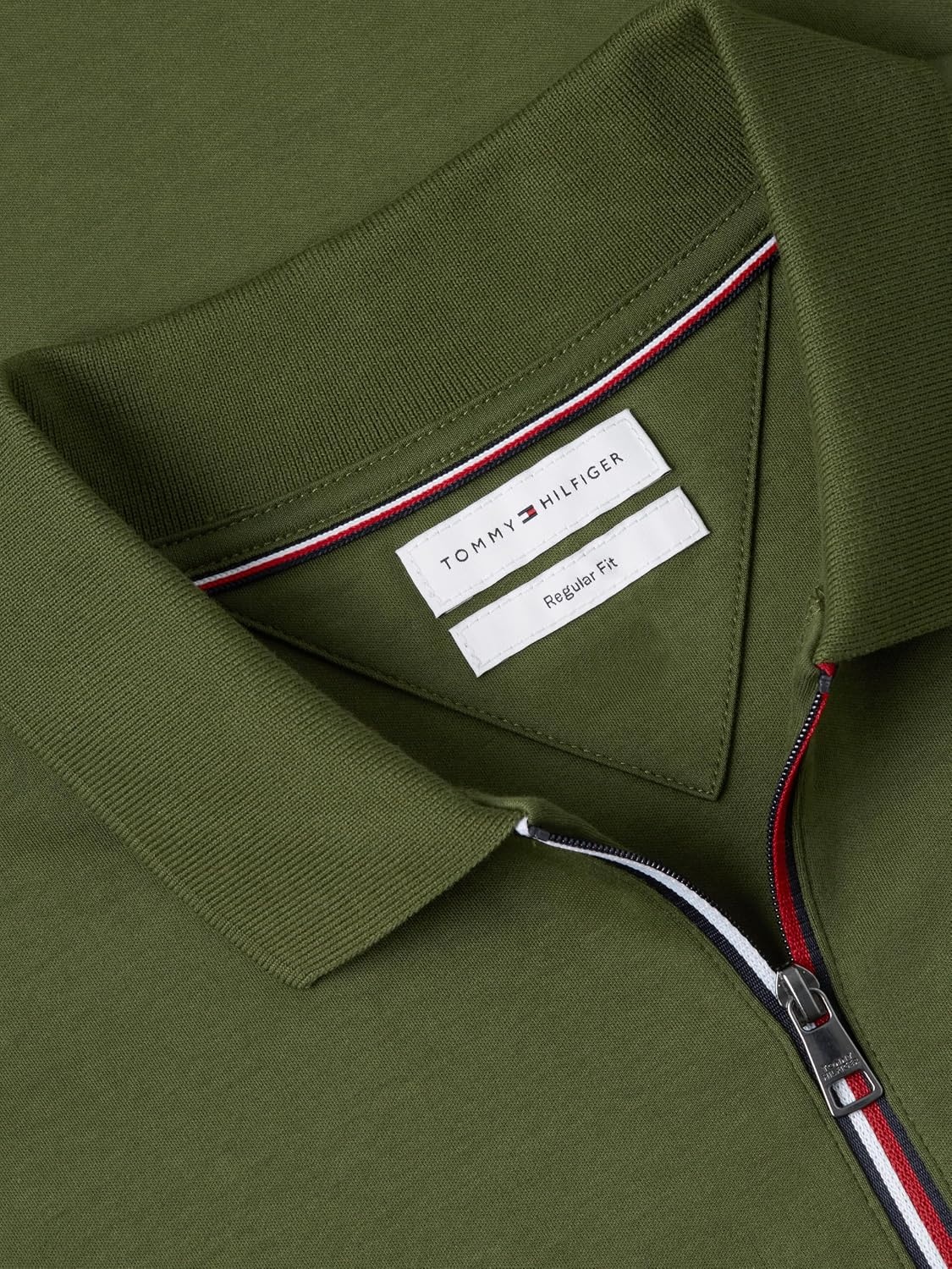 image:imageTommy Hilfiger Mens Long Sleeve Zip Polo Shirts in Regular Fit with Liquid CottonHuntsman Green