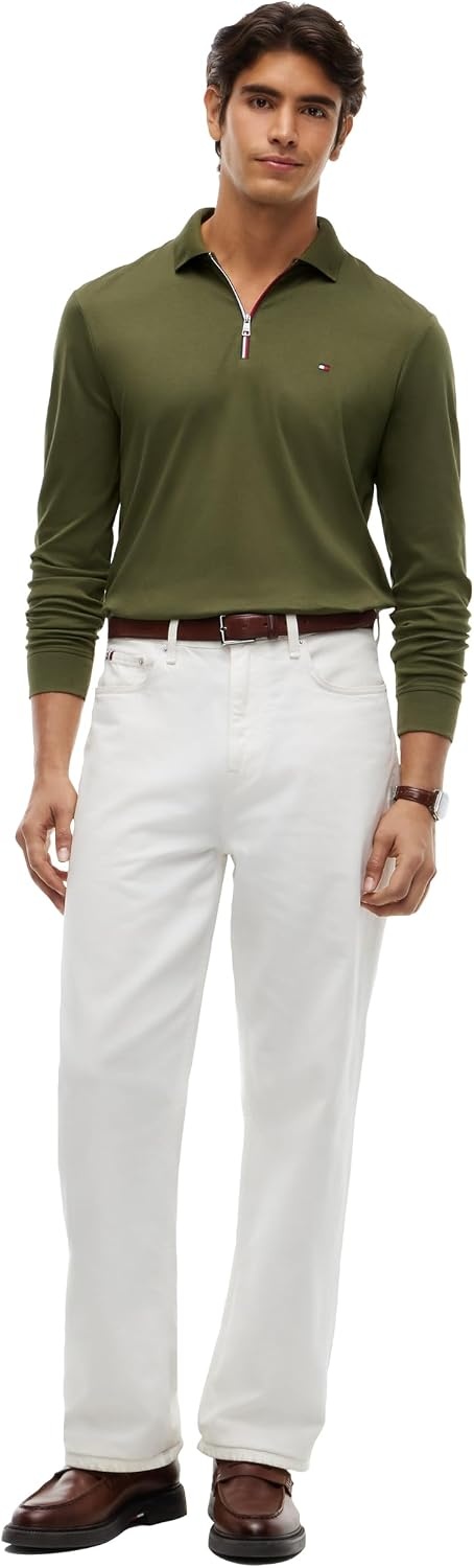 image:imageTommy Hilfiger Mens Long Sleeve Zip Polo Shirts in Regular Fit with Liquid CottonHuntsman Green
