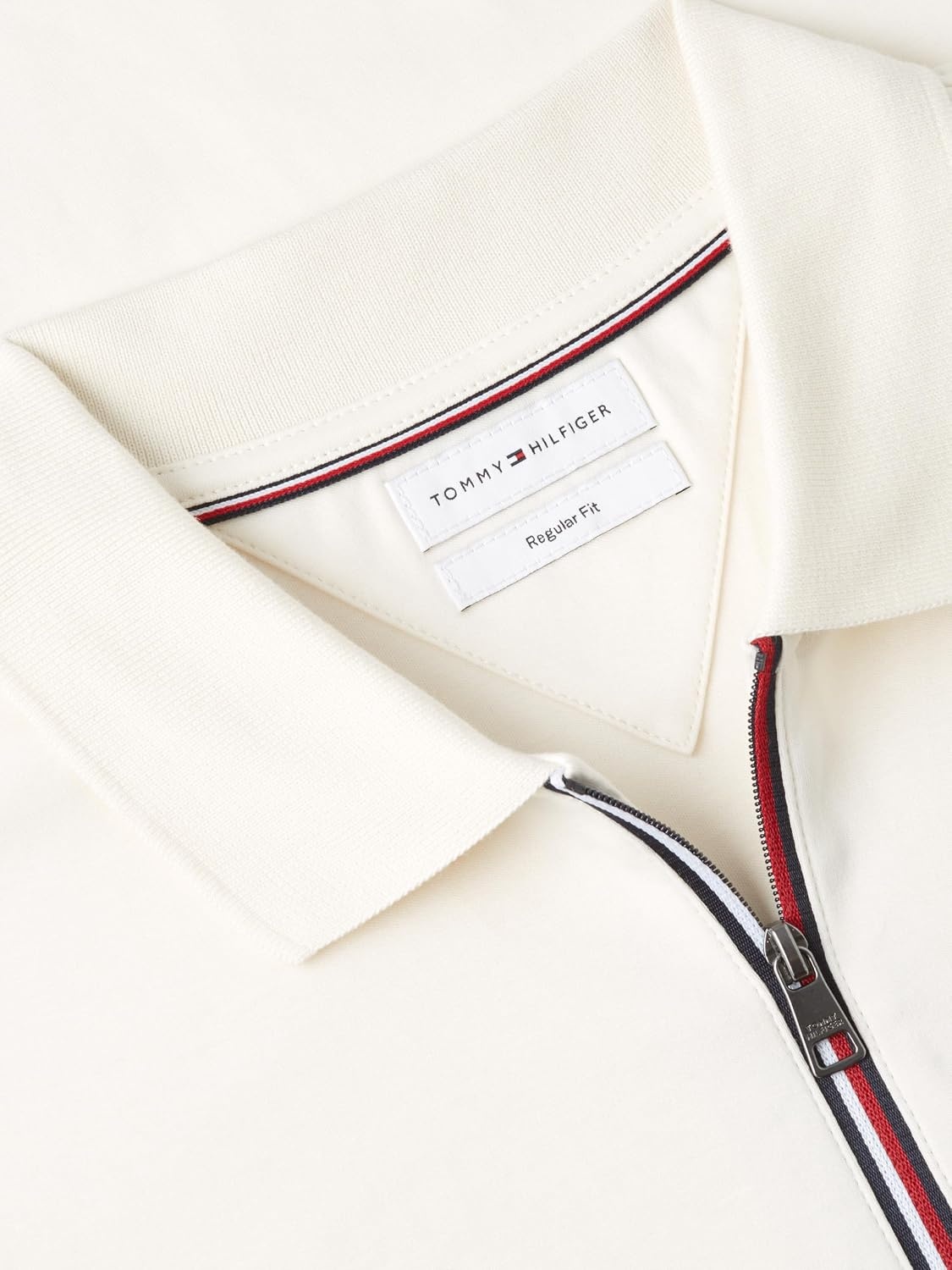 image:imageTommy Hilfiger Mens Long Sleeve Zip Polo Shirts in Regular Fit with Liquid CottonIvory Petal
