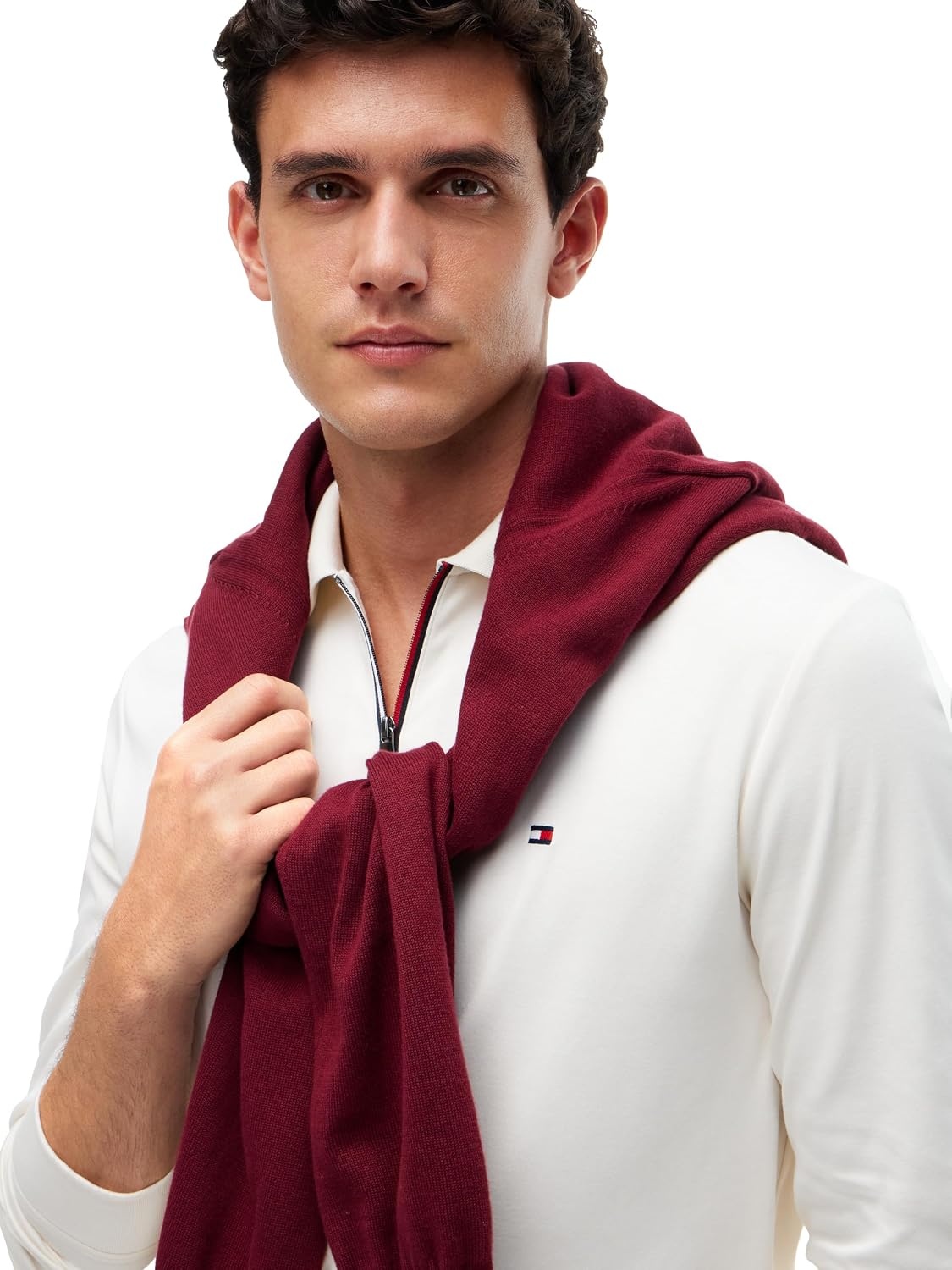 image:imageTommy Hilfiger Mens Long Sleeve Zip Polo Shirts in Regular Fit with Liquid CottonIvory Petal