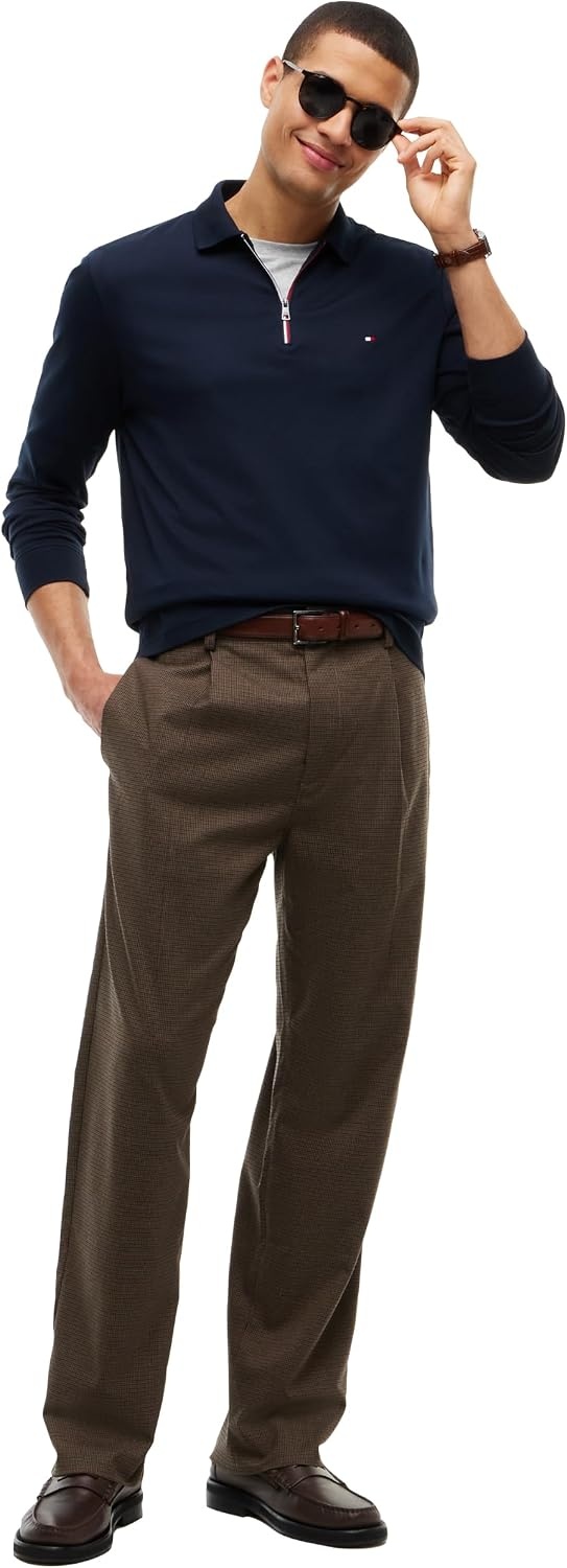 image:imageTommy Hilfiger Mens Long Sleeve Zip Polo Shirts in Regular Fit with Liquid CottonNavy Blue