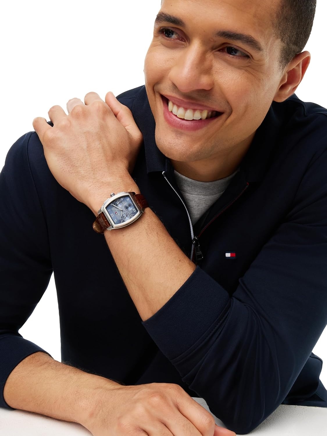 image:imageTommy Hilfiger Mens Long Sleeve Zip Polo Shirts in Regular Fit with Liquid CottonNavy Blue