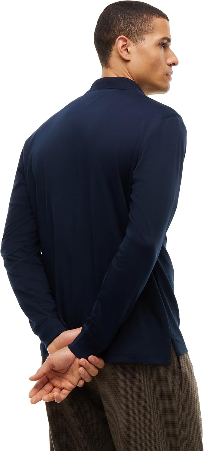image:imageTommy Hilfiger Mens Long Sleeve Zip Polo Shirts in Regular Fit with Liquid CottonNavy Blue