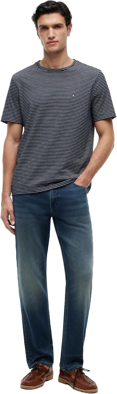 image:imageTommy Hilfiger Mens Short Sleeve Cotton Crewneck TShirts in Regular FitDesert SkyEcru Stripe