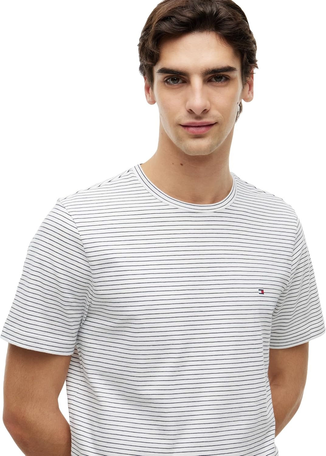 image:imageTommy Hilfiger Mens Short Sleeve Cotton Crewneck TShirts in Regular FitEcruDesert Sky Stripe