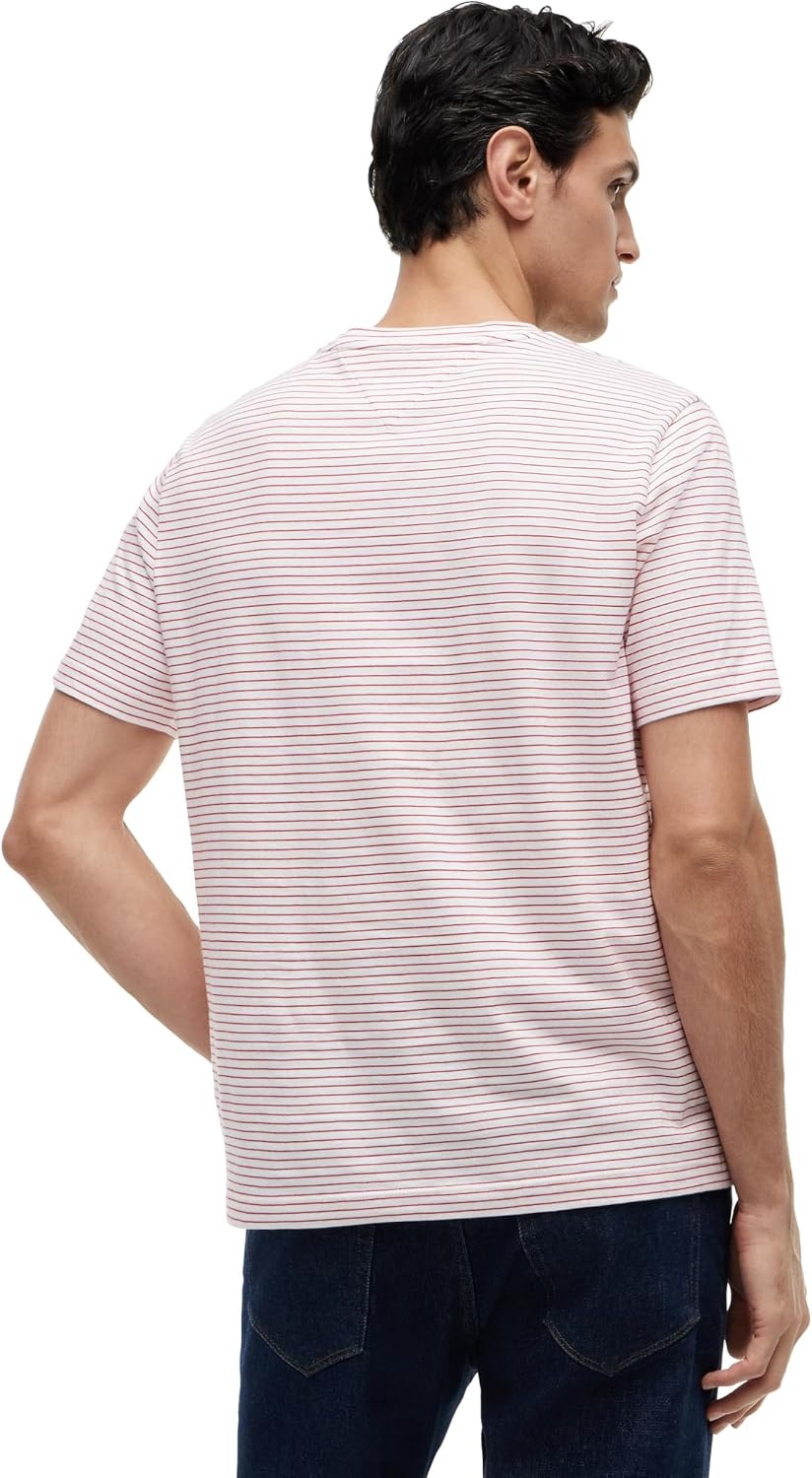 image:imageTommy Hilfiger Mens Short Sleeve Cotton Crewneck TShirts in Regular FitEcruMedium Red Stripe