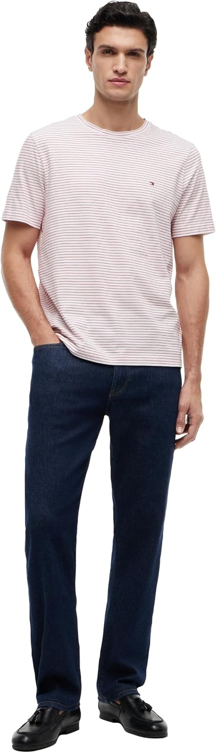 image:imageTommy Hilfiger Mens Short Sleeve Cotton Crewneck TShirts in Regular FitEcruMedium Red Stripe
