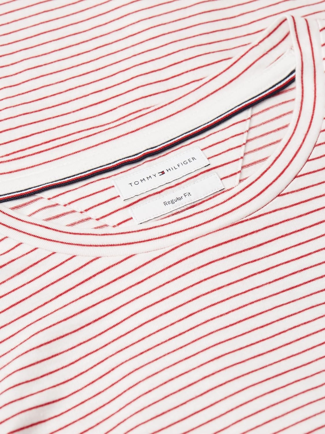 image:imageTommy Hilfiger Mens Short Sleeve Cotton Crewneck TShirts in Regular FitEcruMedium Red Stripe