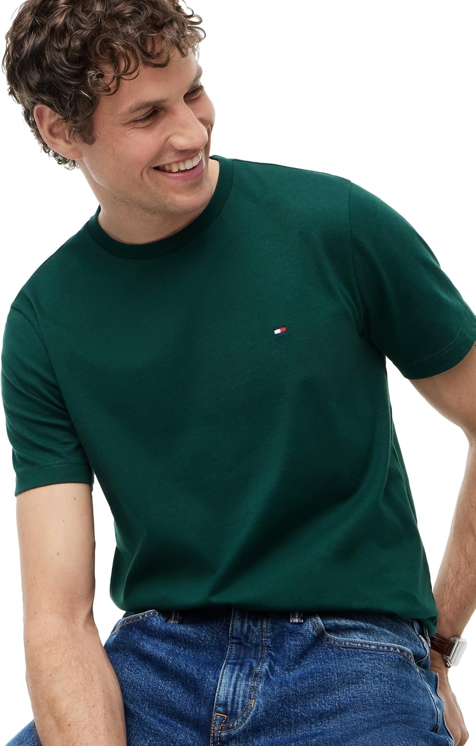 image:imageTommy Hilfiger Mens Short Sleeve Cotton Crewneck TShirts in Regular FitOrnamental Green