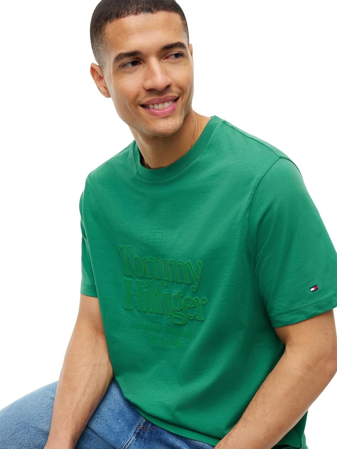 image:imageTommy Hilfiger Mens Short Sleeve Cotton Crewneck Tonal Logo Graphic TShirtsAlaskan Green