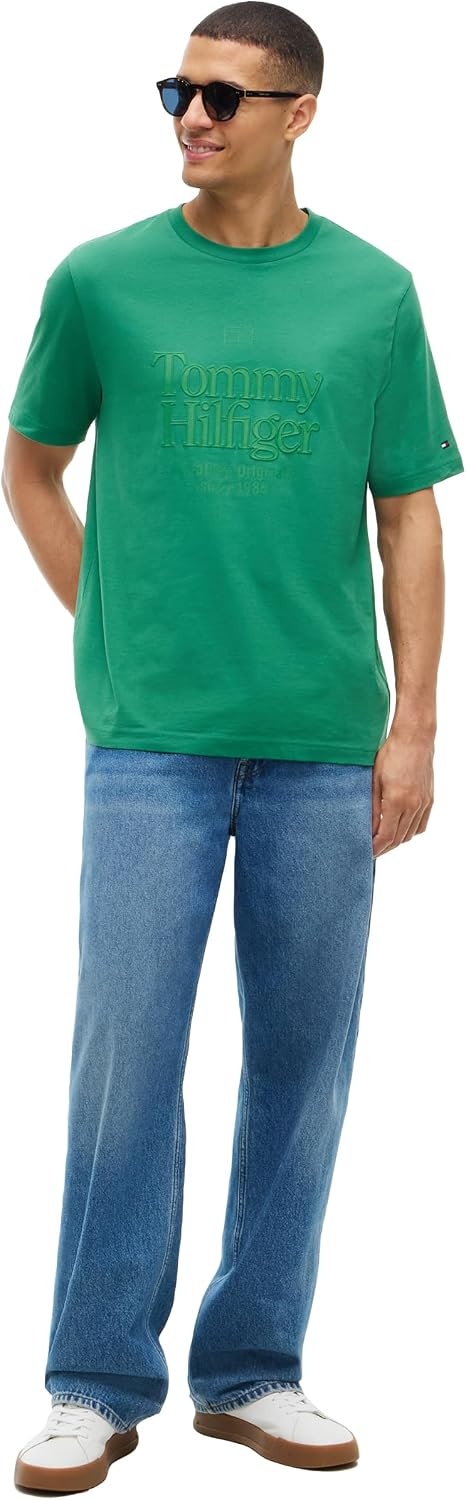 image:imageTommy Hilfiger Mens Short Sleeve Cotton Crewneck Tonal Logo Graphic TShirtsAlaskan Green