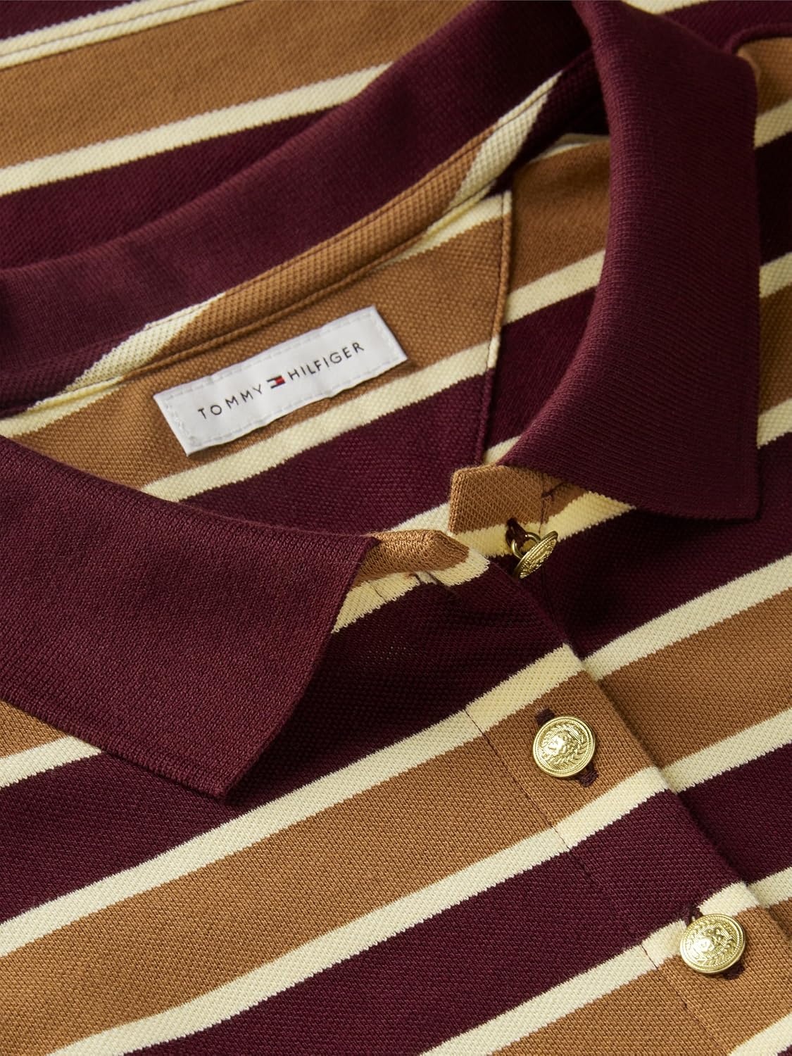 image:imageTommy Hilfiger Womens Cotton Puff Sleeve Polo Shirt in Slim Fit with StretchDeep Burgundy Dark Khaki