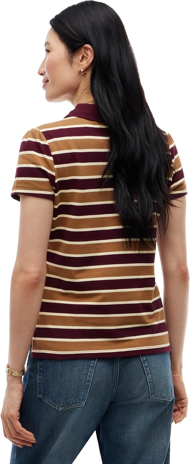 image:imageTommy Hilfiger Womens Cotton Puff Sleeve Polo Shirt in Slim Fit with StretchDeep Burgundy Dark Khaki