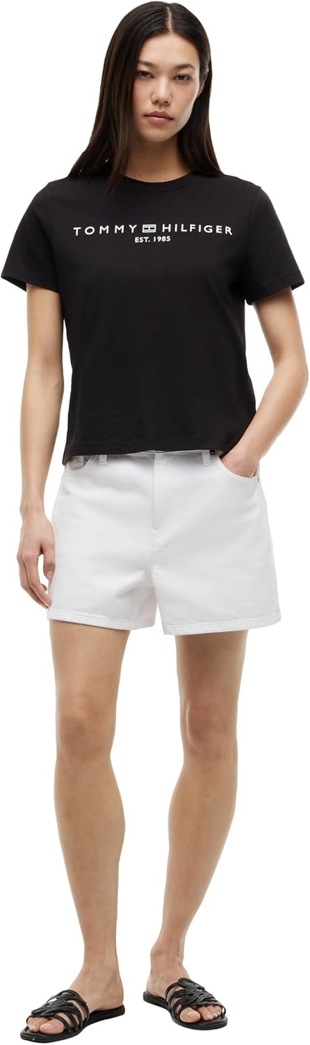 image:imageTommy Hilfiger Womens Short Sleeve Cotton Graphic Logo Crew Neck TShirtsBlack