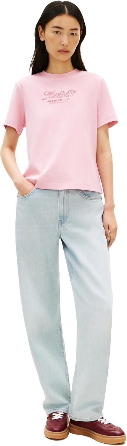 image:imageTommy Hilfiger Womens Short Sleeve Cotton Graphic Logo Crew Neck TShirtsBonita Pink