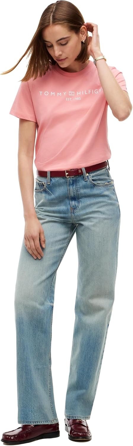 image:imageTommy Hilfiger Womens Short Sleeve Cotton Graphic Logo Crew Neck TShirtsCarnation Pink