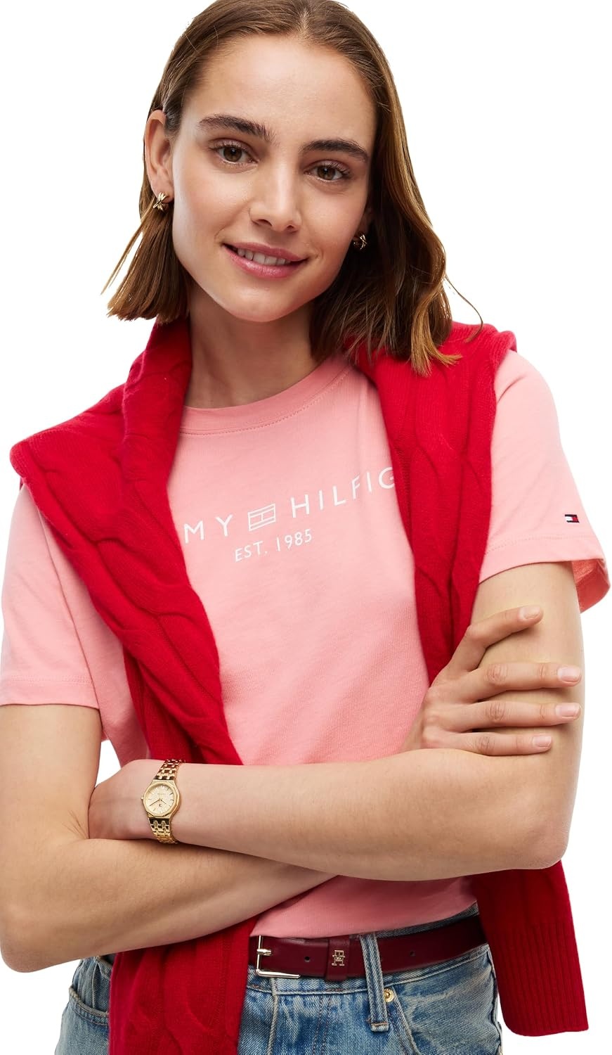 image:imageTommy Hilfiger Womens Short Sleeve Cotton Graphic Logo Crew Neck TShirtsCarnation Pink