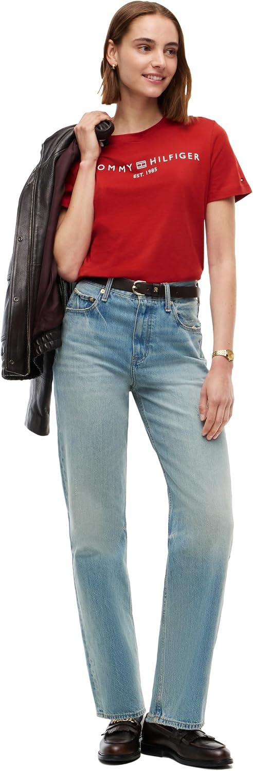 image:imageTommy Hilfiger Womens Short Sleeve Cotton Graphic Logo Crew Neck TShirtsDark Magma