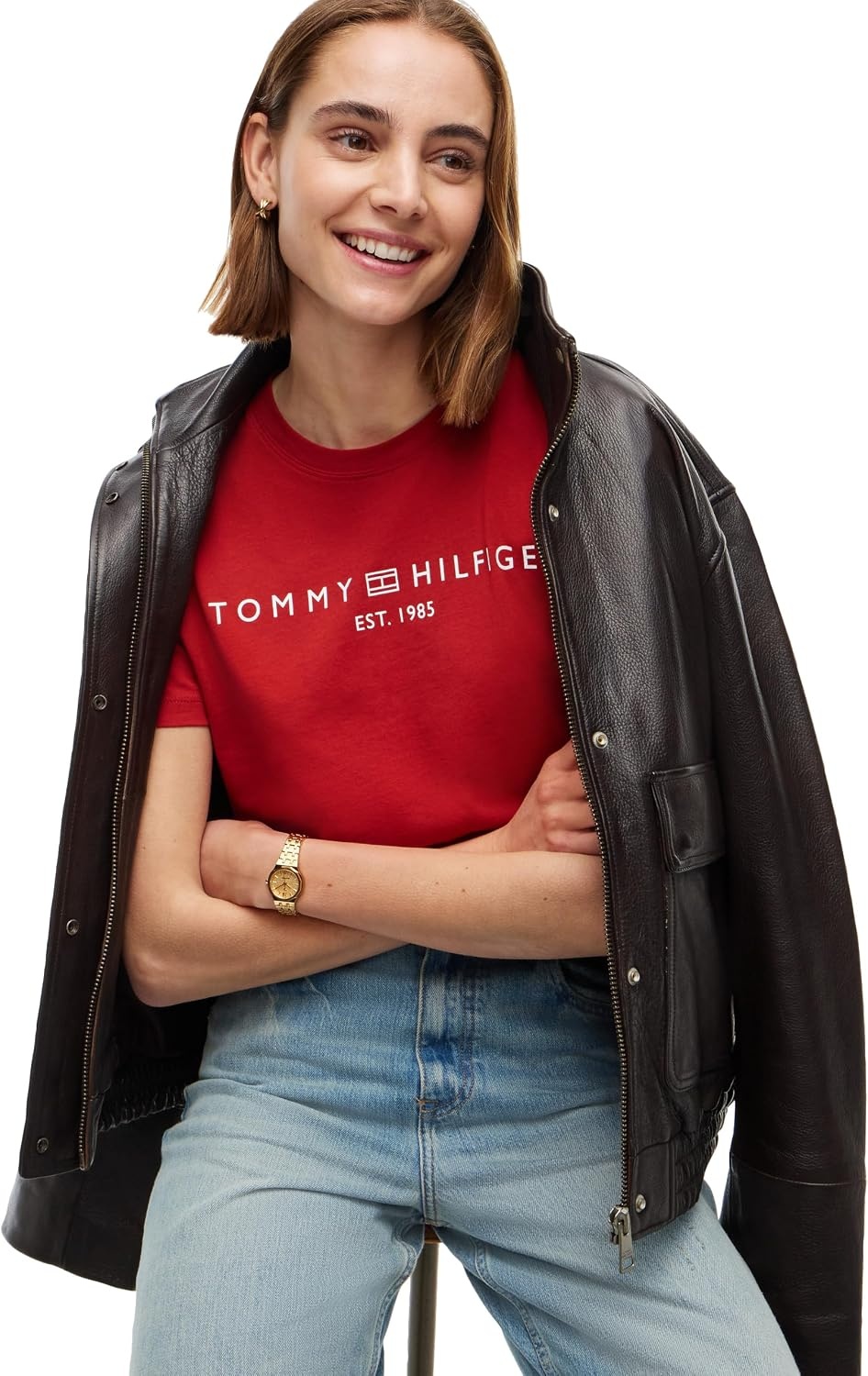 image:imageTommy Hilfiger Womens Short Sleeve Cotton Graphic Logo Crew Neck TShirtsDark Magma