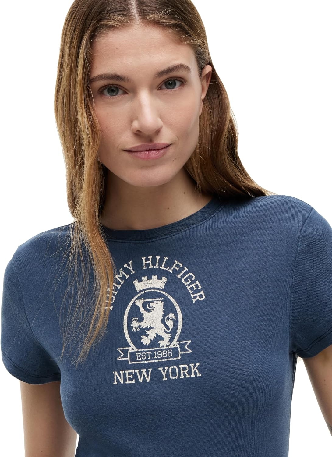 image:imageTommy Hilfiger Womens Short Sleeve Cotton Graphic Logo Crew Neck TShirtsDark Night NavyCrest