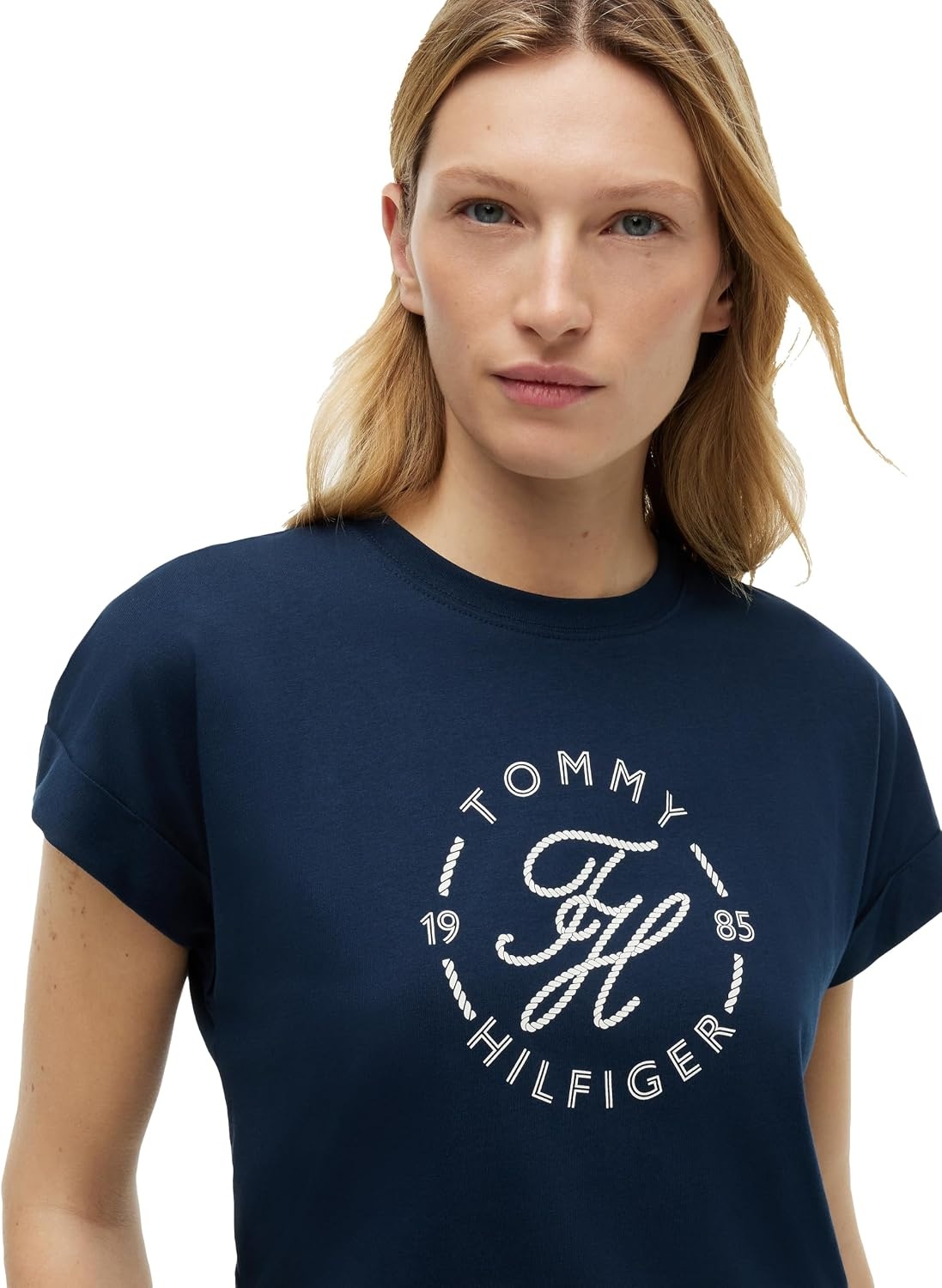 image:imageTommy Hilfiger Womens Short Sleeve Cotton Graphic Logo Crew Neck TShirtsDark Night NavyScript