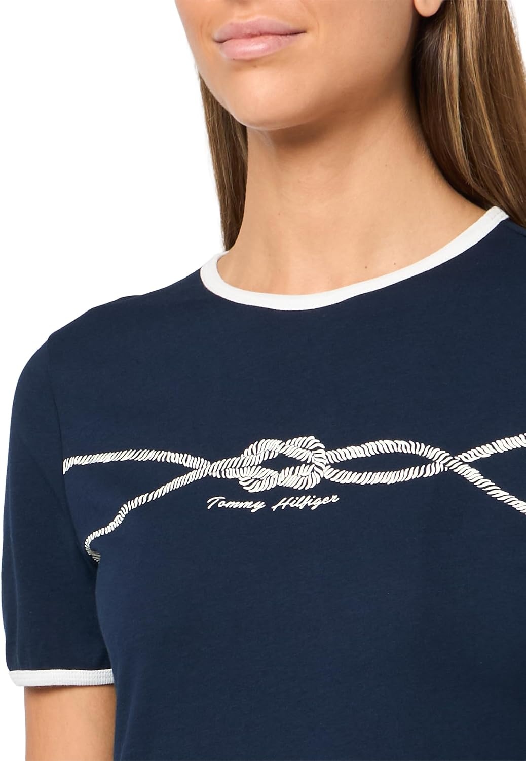 image:imageTommy Hilfiger Womens Short Sleeve Cotton Graphic Logo Crew Neck TShirtsDark Night NavyWhite