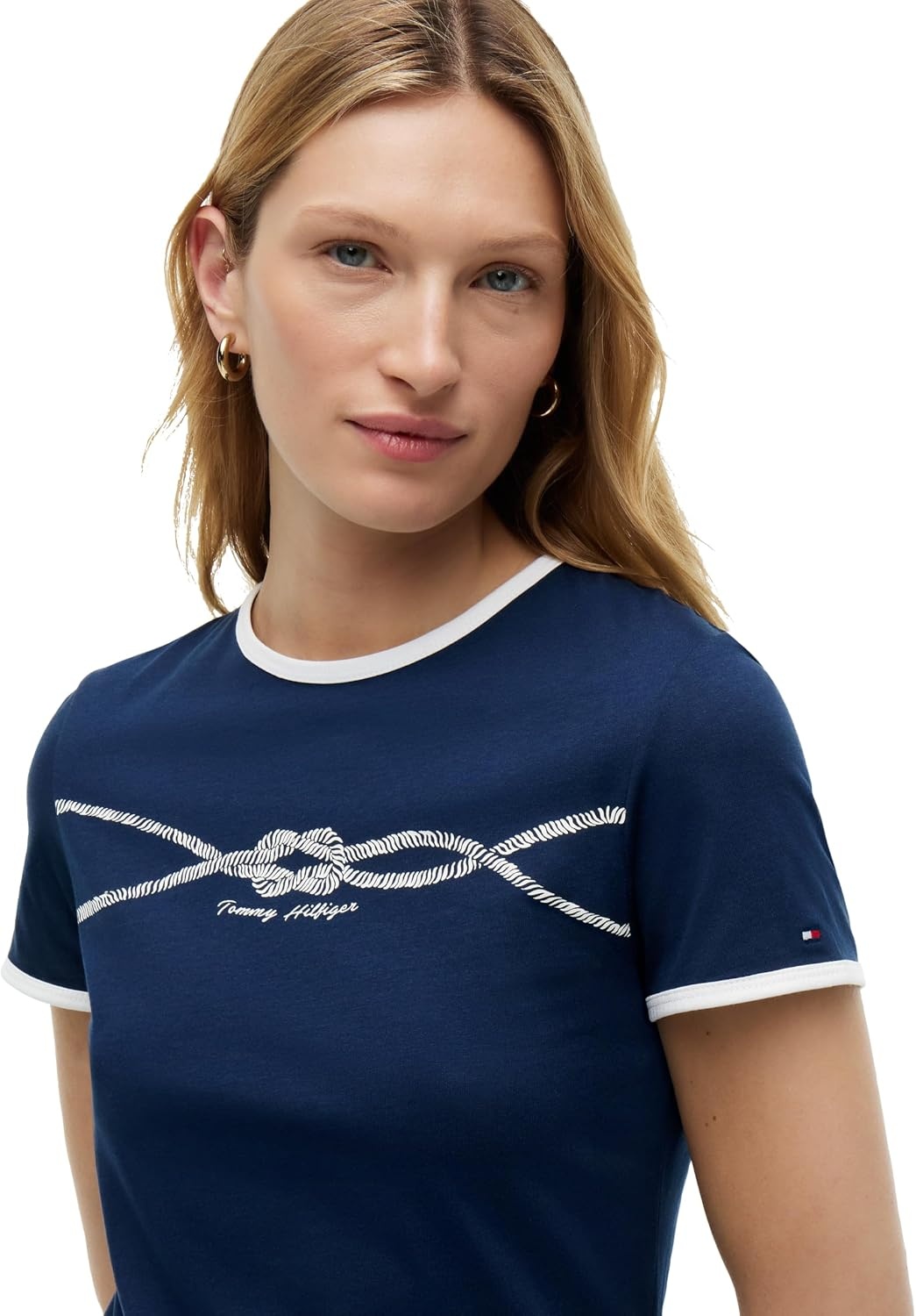 image:imageTommy Hilfiger Womens Short Sleeve Cotton Graphic Logo Crew Neck TShirtsDark Night NavyWhite
