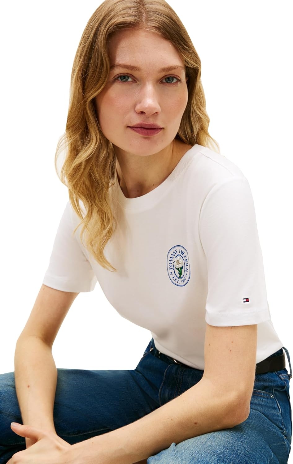 image:imageTommy Hilfiger Womens Short Sleeve Cotton Graphic Logo Crew Neck TShirtsEcru