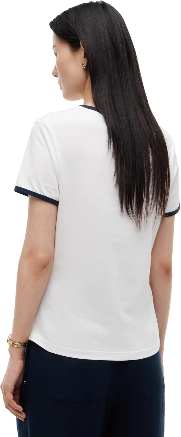image:imageTommy Hilfiger Womens Short Sleeve Cotton Graphic Logo Crew Neck TShirtsEcruDark Night Navy