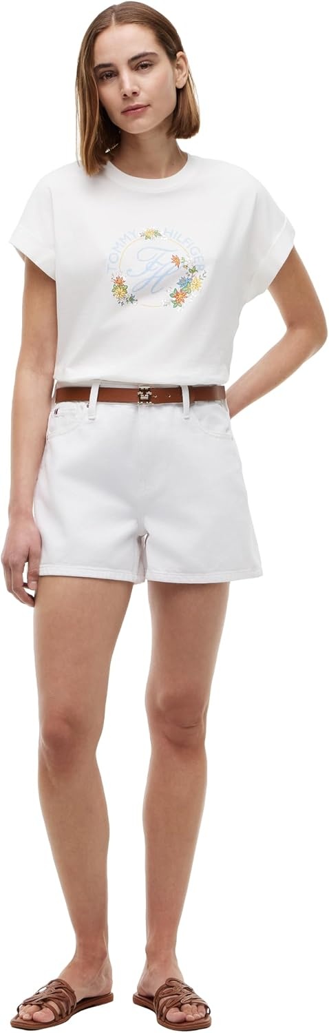 image:imageTommy Hilfiger Womens Short Sleeve Cotton Graphic Logo Crew Neck TShirtsEcruFloral