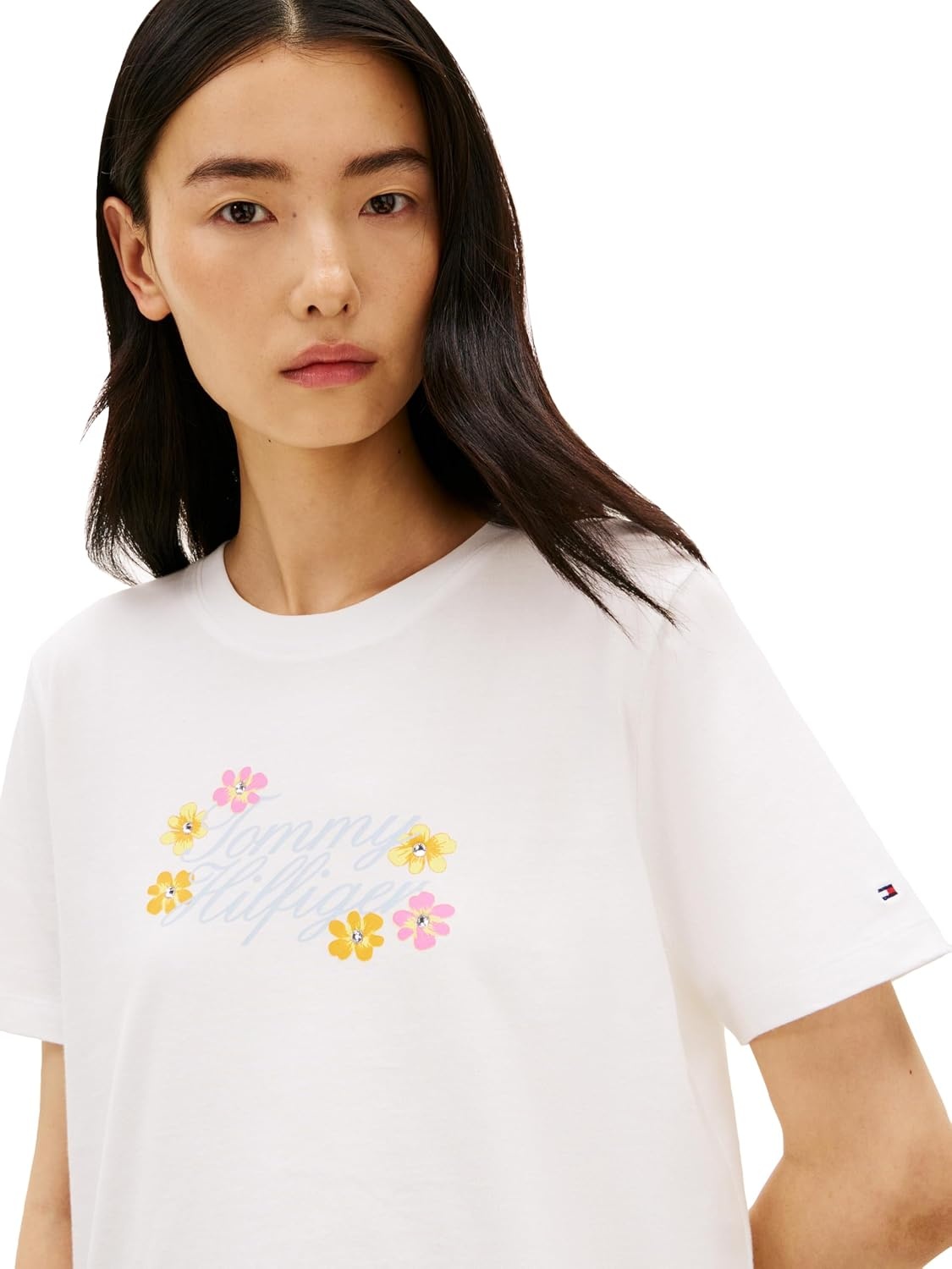 image:imageTommy Hilfiger Womens Short Sleeve Cotton Graphic Logo Crew Neck TShirtsEcruFlowers
