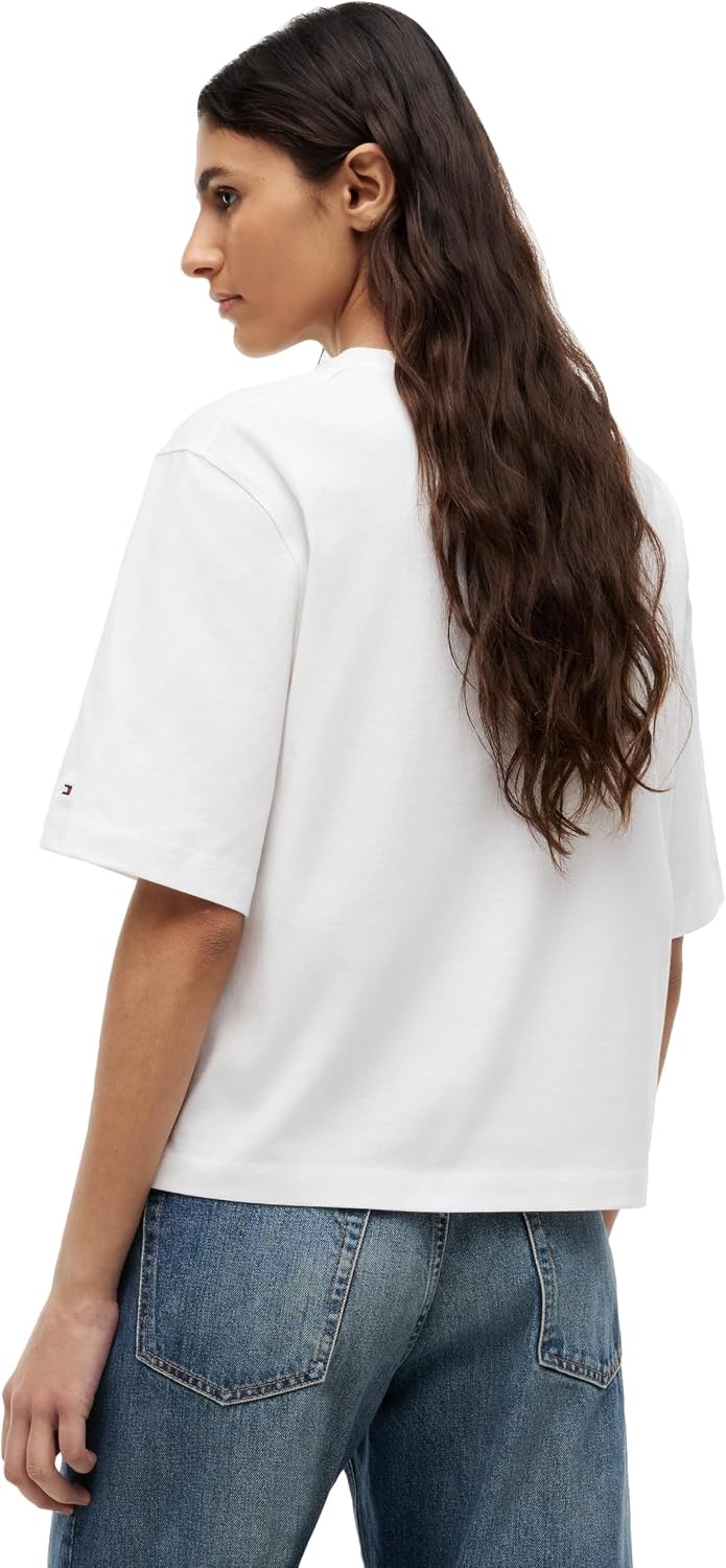 image:imageTommy Hilfiger Womens Short Sleeve Cotton Graphic Logo Crew Neck TShirtsEcruScript
