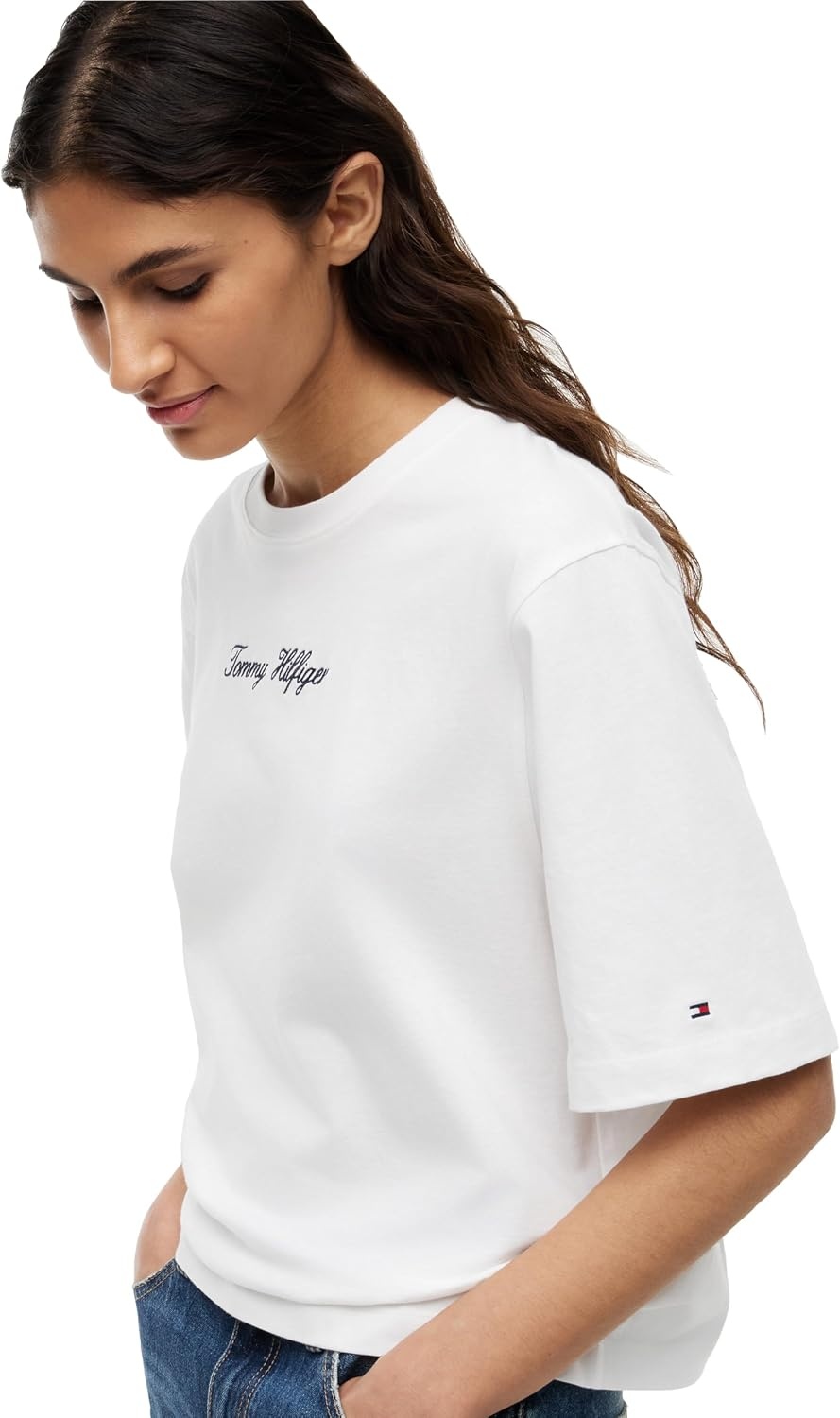 image:imageTommy Hilfiger Womens Short Sleeve Cotton Graphic Logo Crew Neck TShirtsEcruScript