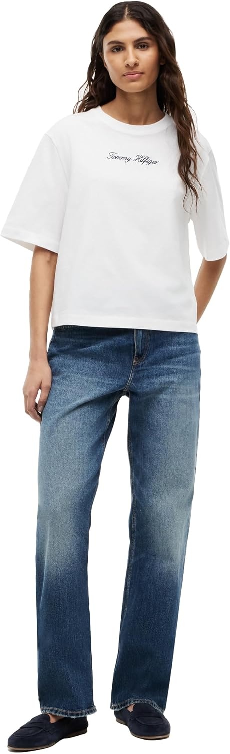 image:imageTommy Hilfiger Womens Short Sleeve Cotton Graphic Logo Crew Neck TShirtsEcruScript