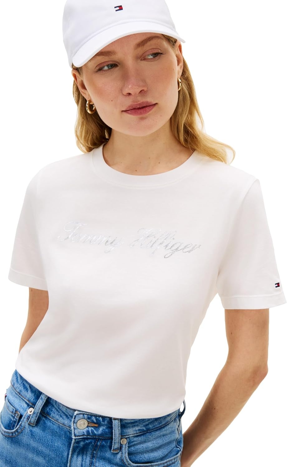image:imageTommy Hilfiger Womens Short Sleeve Cotton Graphic Logo Crew Neck TShirtsEcruSilver
