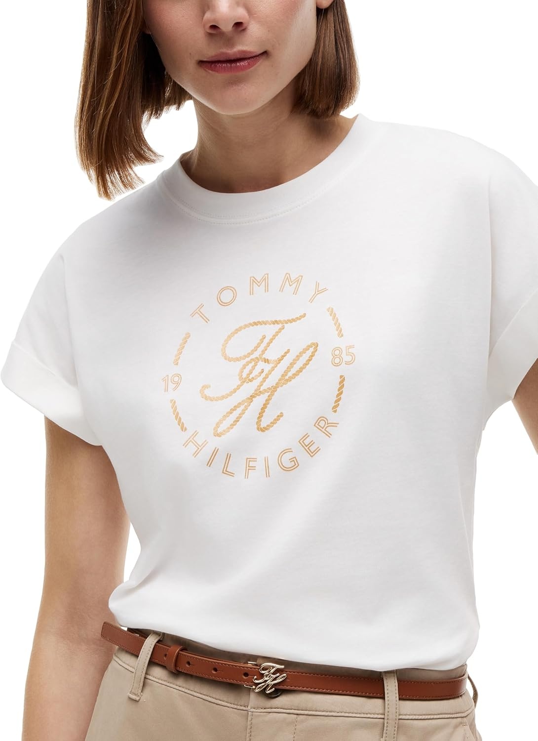 image:imageTommy Hilfiger Womens Short Sleeve Cotton Graphic Logo Crew Neck TShirtsEcruYellow