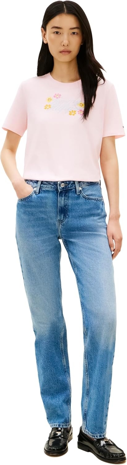image:imageTommy Hilfiger Womens Short Sleeve Cotton Graphic Logo Crew Neck TShirtsLight PinkFlowers