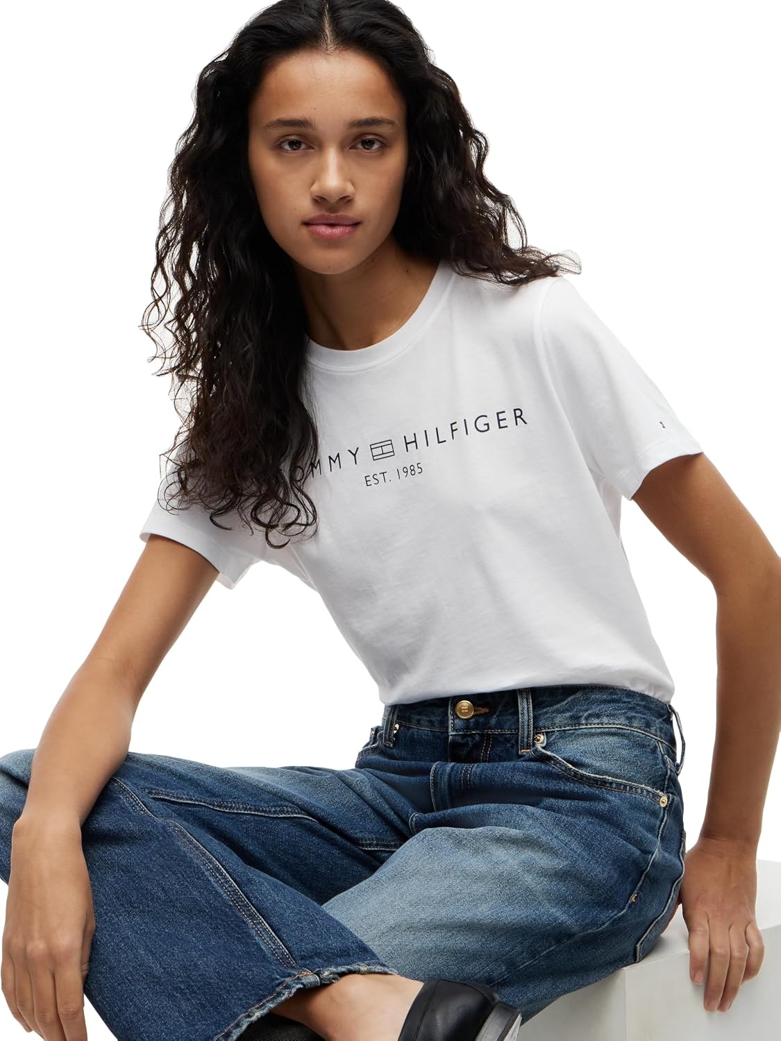 image:imageTommy Hilfiger Womens Short Sleeve Cotton Graphic Logo Crew Neck TShirtsOptic White