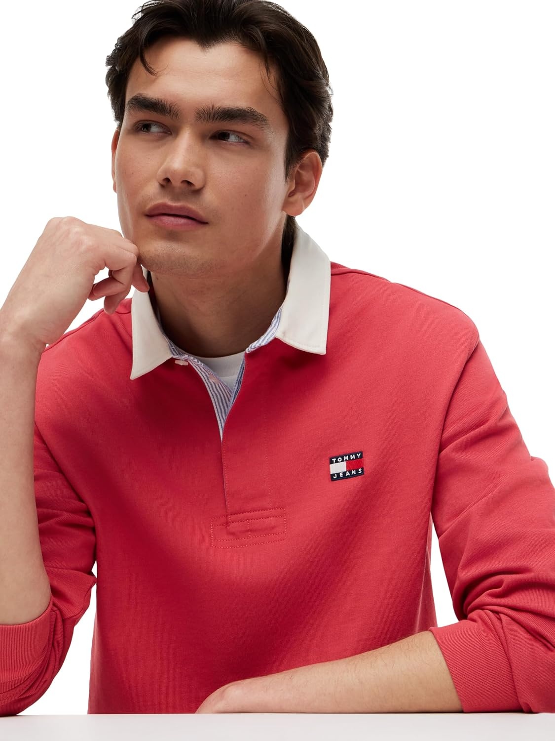 image:imageTommy Jeans Mens Long Sleeve Cotton Rugby Polo Shirt in Relaxed FitAnthem Red