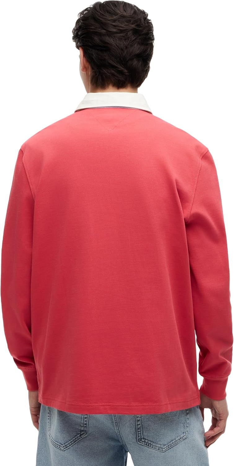image:imageTommy Jeans Mens Long Sleeve Cotton Rugby Polo Shirt in Relaxed FitAnthem Red