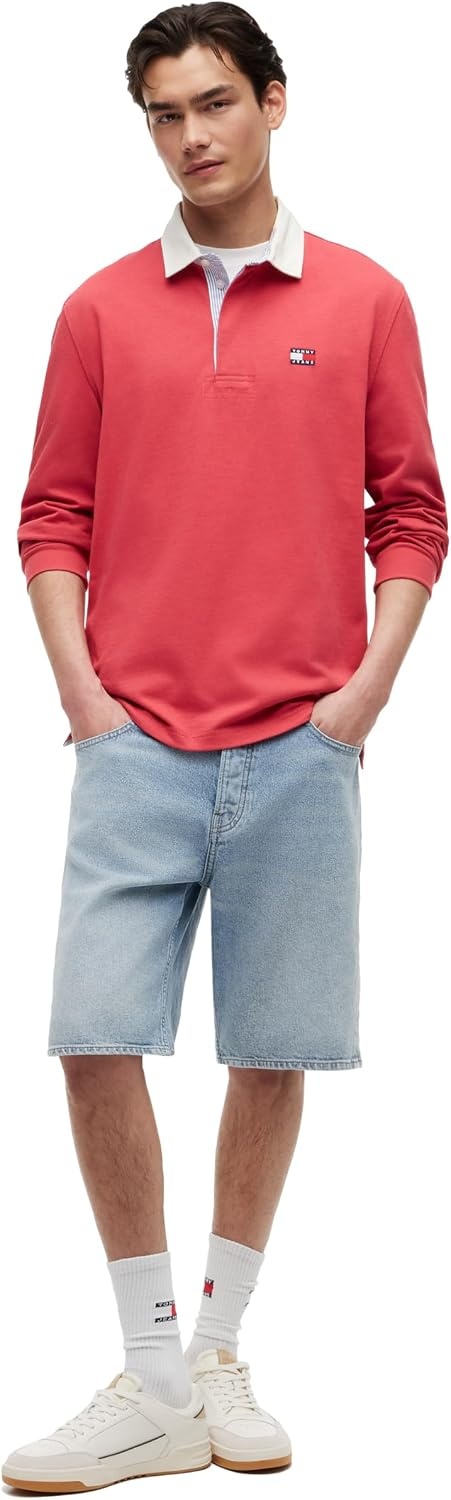 image:imageTommy Jeans Mens Long Sleeve Cotton Rugby Polo Shirt in Relaxed FitAnthem Red