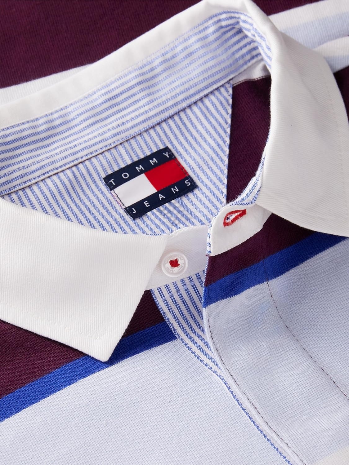 image:imageTommy Jeans Mens Long Sleeve Cotton Rugby Polo Shirt in Relaxed FitCalypso Berry Stripe