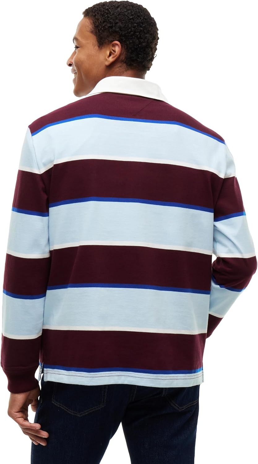 image:imageTommy Jeans Mens Long Sleeve Cotton Rugby Polo Shirt in Relaxed FitCalypso Berry Stripe