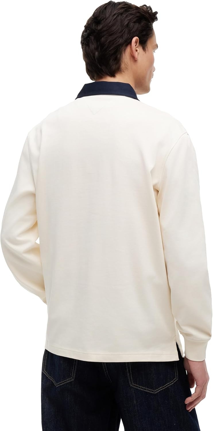 image:imageTommy Jeans Mens Long Sleeve Cotton Rugby Polo Shirt in Relaxed FitCream