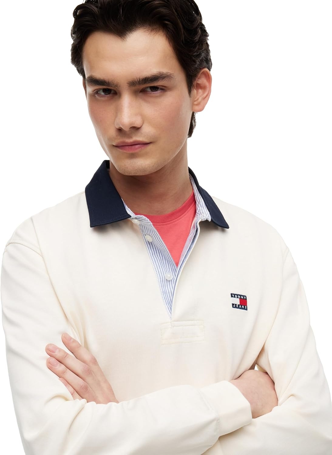 image:imageTommy Jeans Mens Long Sleeve Cotton Rugby Polo Shirt in Relaxed FitCream