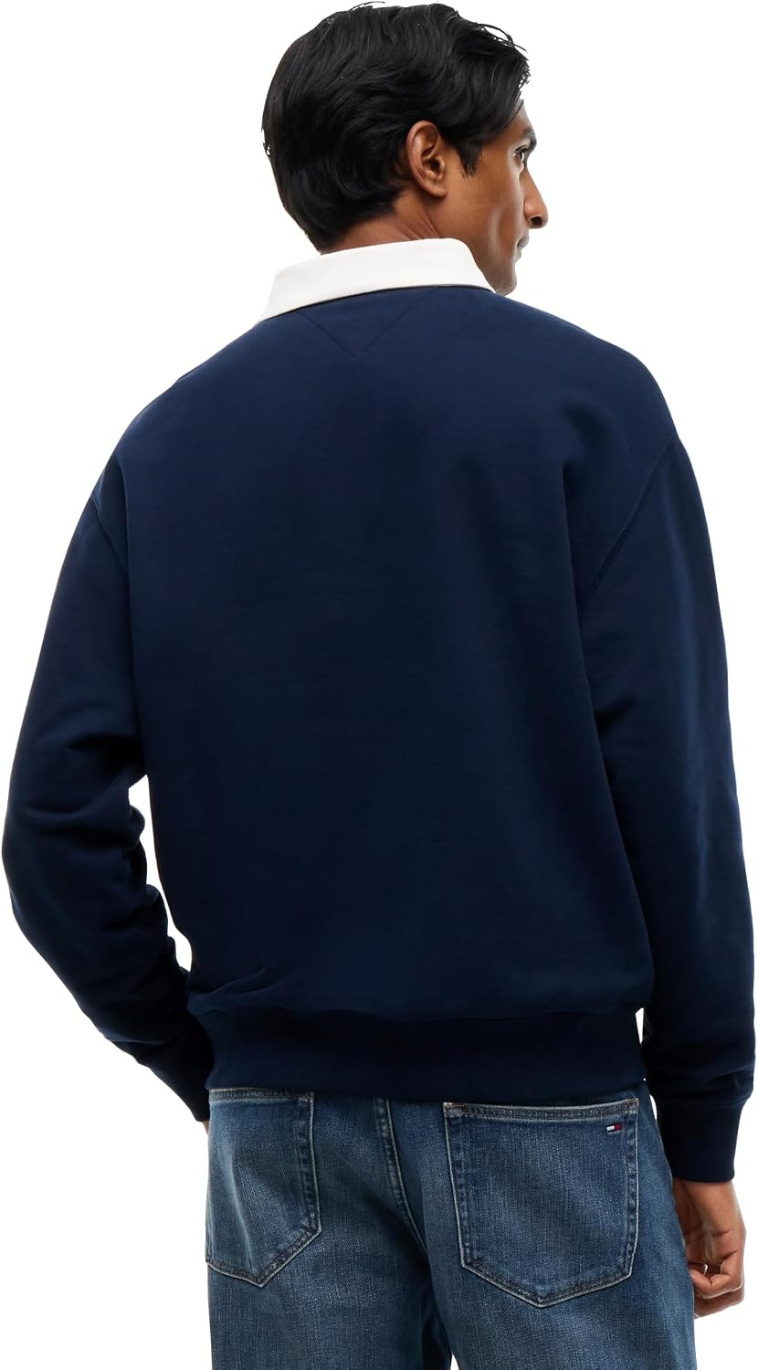 image:imageTommy Jeans Mens Long Sleeve Cotton Rugby Polo Shirt in Relaxed FitDark Blue