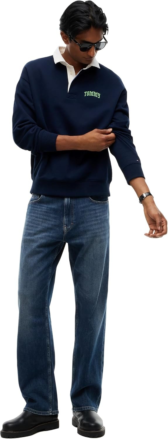 image:imageTommy Jeans Mens Long Sleeve Cotton Rugby Polo Shirt in Relaxed FitDark Blue