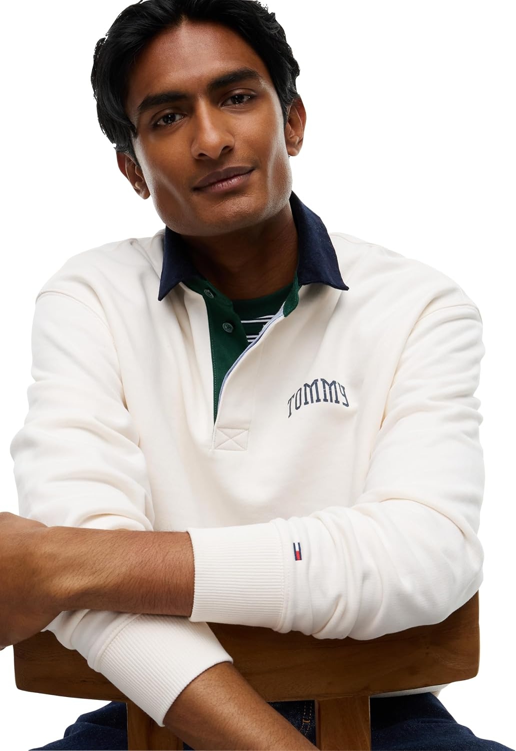 image:imageTommy Jeans Mens Long Sleeve Cotton Rugby Polo Shirt in Relaxed FitOffwhite