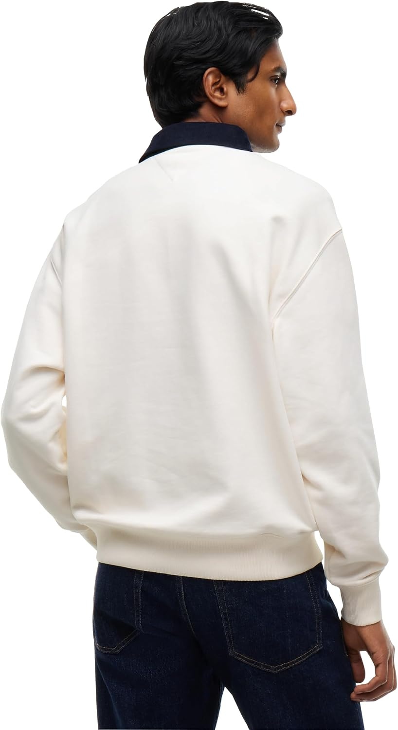 image:imageTommy Jeans Mens Long Sleeve Cotton Rugby Polo Shirt in Relaxed FitOffwhite